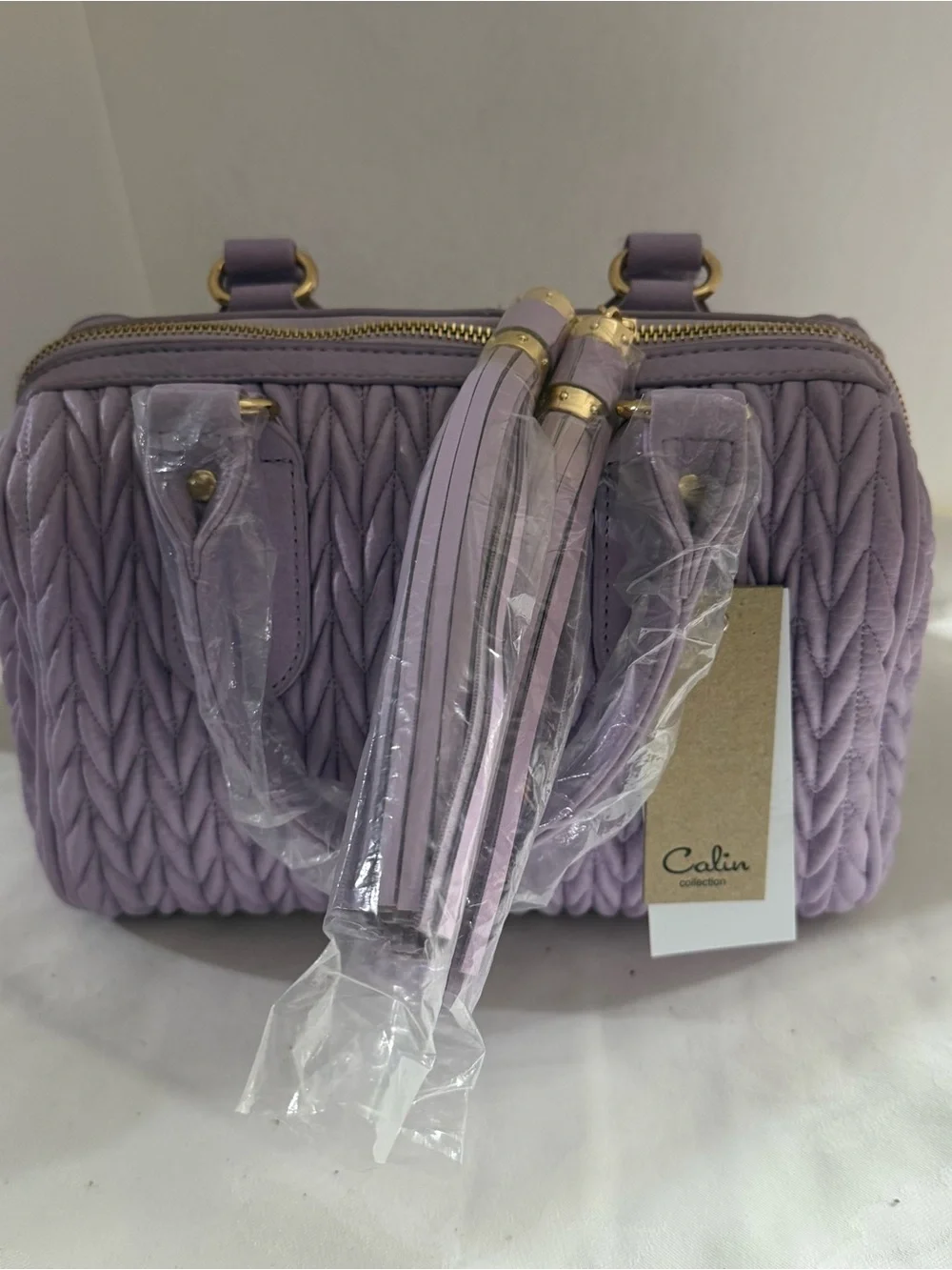 Calin NWT Lavender Quilted Satchel Bag with Tassels